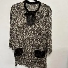 白黒混合ニット長袖チュニック