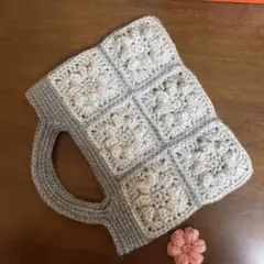 手編み☆モチーフ繋ぎのぺたんこバック　NO15