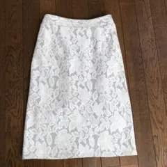 ホワイト レース タイトスカート ひざ丈