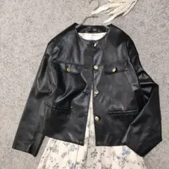 レディース 2点セット コーデ売り フェイクレザー ジャケット　花柄ワンピース