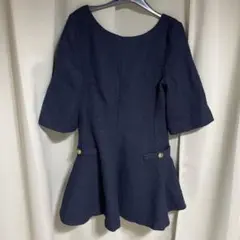 ネイビー 七分袖 フレアワンピース　h&m