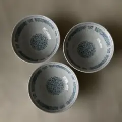 青と緑の花模様の陶器丼 3個セット