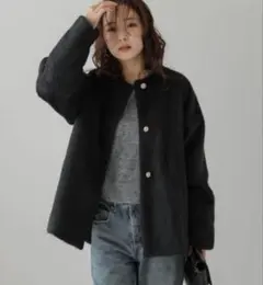 週末限定セール　Lajour ノーカラーコート シャギーハーフコート　日本製