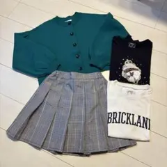 お値下げ！グリーンカーディガンとスカートセット
