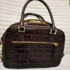ダークブラウン クロコダイル風ハンドバッグ