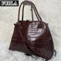 美品 FURLA フルラ ハンドバッグ 2WAY ショルダーバッグ レザー 茶