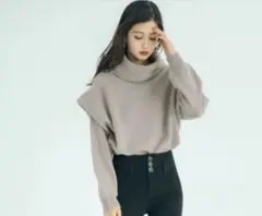 GRL オフタートルネックデザインスリーブニットトップス