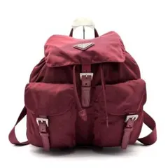 美品 プラダ リュック バッグパック 三角ロゴ Wポケット 白タグあり レッド