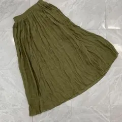スカート ロング丈 プリーツ シフォン素材 ウエストゴム カーキ ナチュラル