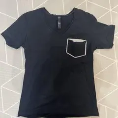 wjk 黒Vネック Tシャツ Mサイズ ポケット付き