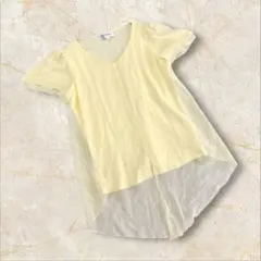 ミッシェルクラン　半袖ブラウス　Mサイズ　イエロー　シースルー　綿100%