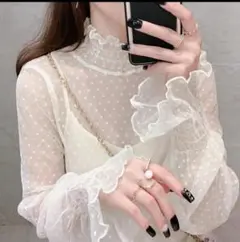 シアー トップス 総レース シースルー 絶妙な透け感 水玉模様