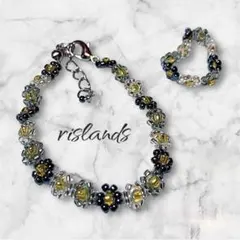 ハンドメイド　フラワー　ビーズ　ブレスレット　リング　セット