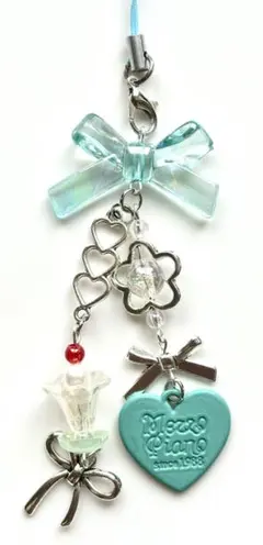 ハンドメイド　ストラップ　ビーズ　コレクトブック　y2k 韓国　ミント　ブルー