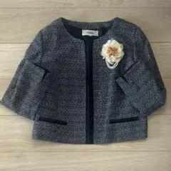 フォーマル　ジャケット　ノーカラー　ネイビー　ツイード　紺　白　19号