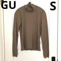 GU ソフトリブタートルネックT(長袖) カットソー ブラウン S フリルネック