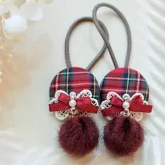 577✾︎ ハンドメイド　ヘアゴム2個セット　22㎜くるみボタン