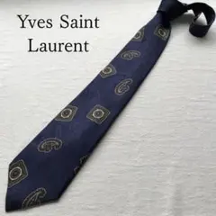 イヴサンローラン ネクタイ ネイビー ペイズリー柄 シルク100%【n5315】