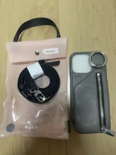 ajew iPhone15pro ケース グレー ストラップ付