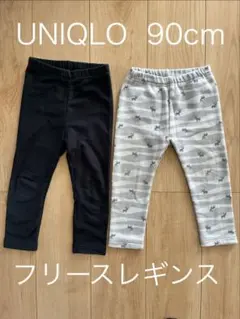 UNIQLO ブラック、トナカイ柄　フリースレギンス2枚セット90cm