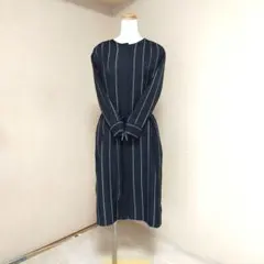 23区 ノーカラー シャツワンピース ストライプ ベルト付き 38