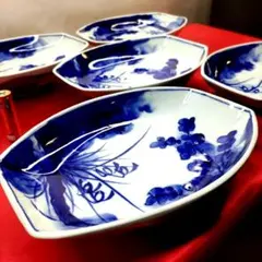 有田焼　伊万里焼　古伊万里　小皿　舟皿　刺し身皿　5客セット　③