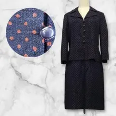 【オーダー一点物】スカートセットアップ　ネイビー　赤ドット　ジャケット　タイト