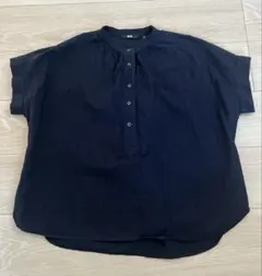 UNIQLO コットン半袖ブラウス　ネイビー　Mサイズ