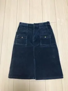 コーデュロイ ひざ丈スカート ダークブルー
