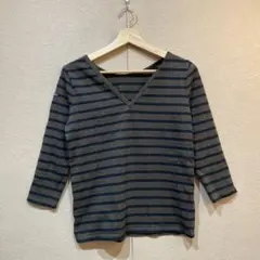 Le minor ルミノア　ストライプカットソー　Vネック　七分丈　綿100％