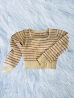 韓国ファッション ショート丈 ニット 長袖 ボーダー