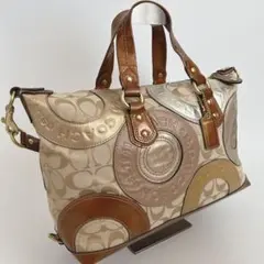 COACH パッチワーク ショルダーバッグ ベージュ イエロー - メルカリ