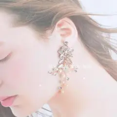 ピアス/イヤリング ピンクゴールド花ウェディング新品アクセサリーパールブライダル