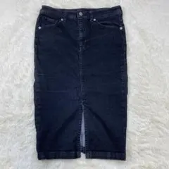 ナノユニバース 膝下丈 タイトスカート ストレッチ デニム 黒 S 28-35