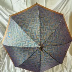 【美品】レトロ POLA ポーラ ロゴマーク 傘 幾何学柄　茶 青