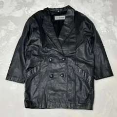 ヴィンテージ　牛革　本革　黒レザー ダブルブレストコート