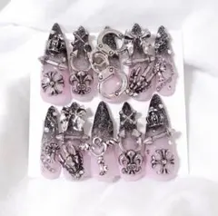 ネイルチップ 現品 地雷系 量産型 ピンク 黒 グラデーション ゴテゴテ ロング