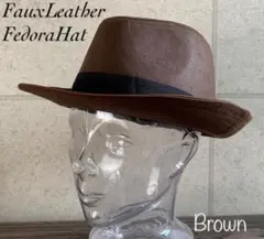 送料込 帽子 レザー 中折れ ハット エコ シンプル クラック フェイク BR