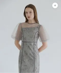 LEJA アシンメトリーシアーフラワーワンピースドレス グレー　Sサイズ