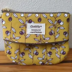 ポケットティッシュケース付きポーチ✽オリーブ柄 マスタード色