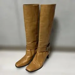 【美品】銀座カネマツ ベージュレザー ロングブーツ