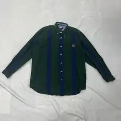 【身幅63】トミーヒルフィガー ストライプシャツ 緑紺 M ビッグサイズ 訳あり