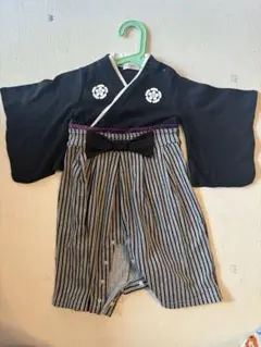 黒とストライプの半袖着物 90cm