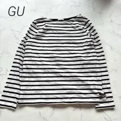 GU ジーユー　長袖ストライプTシャツ　カットソー　M 白黒　ボートネック　綿