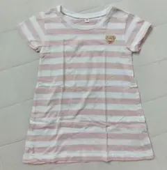 無印 ボーダー Tシャツ チュニック クマ ピンク 女の子 100cmのサムネイル