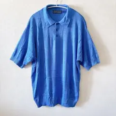 【極上100%シルク】パウルフレドリック ニットポロシャツ L 青 ブルー 美品