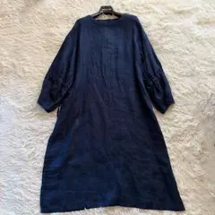 nest robe サフィランリネンパフスリーブワンピース 麻100% ネイビー