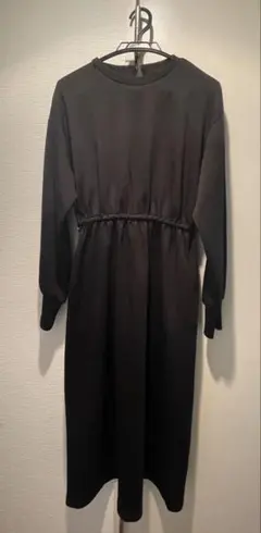 ap retro ブラック ワンピース　ウエストギャザーワンピース　ロングワンピ