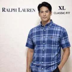 【美品】ラルフローレン ボタンダウン チェック 半袖シャツ XL 綿100%