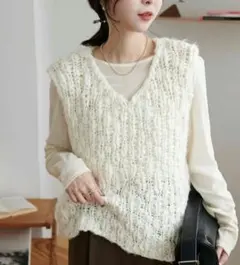 新品未使用ディスコート手編み風ベストニットベストレディーストップス
